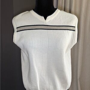 Daniel K Cream Knit Sleeveless Sweater with Black Trim